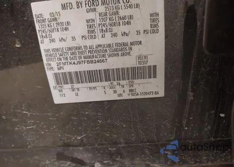2015 Ford Edge Sel from USA, damaged, VIN 2FMTK4J97FBB24667